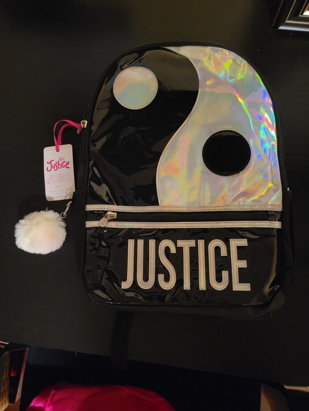 NEW Justice Girls Black &  Iridescent Backpack Padded Interior NWT Holographic